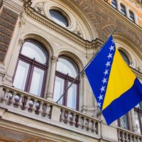 Bosnian flag on the administrative building in Sarajevo, Bosnia and Herzegovina